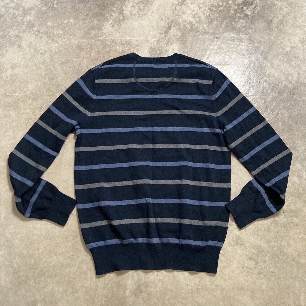 Bowen Wright Sweater Mens Size Medium Striped V Neck Blue Gray Cotton - Picture 6 of 11